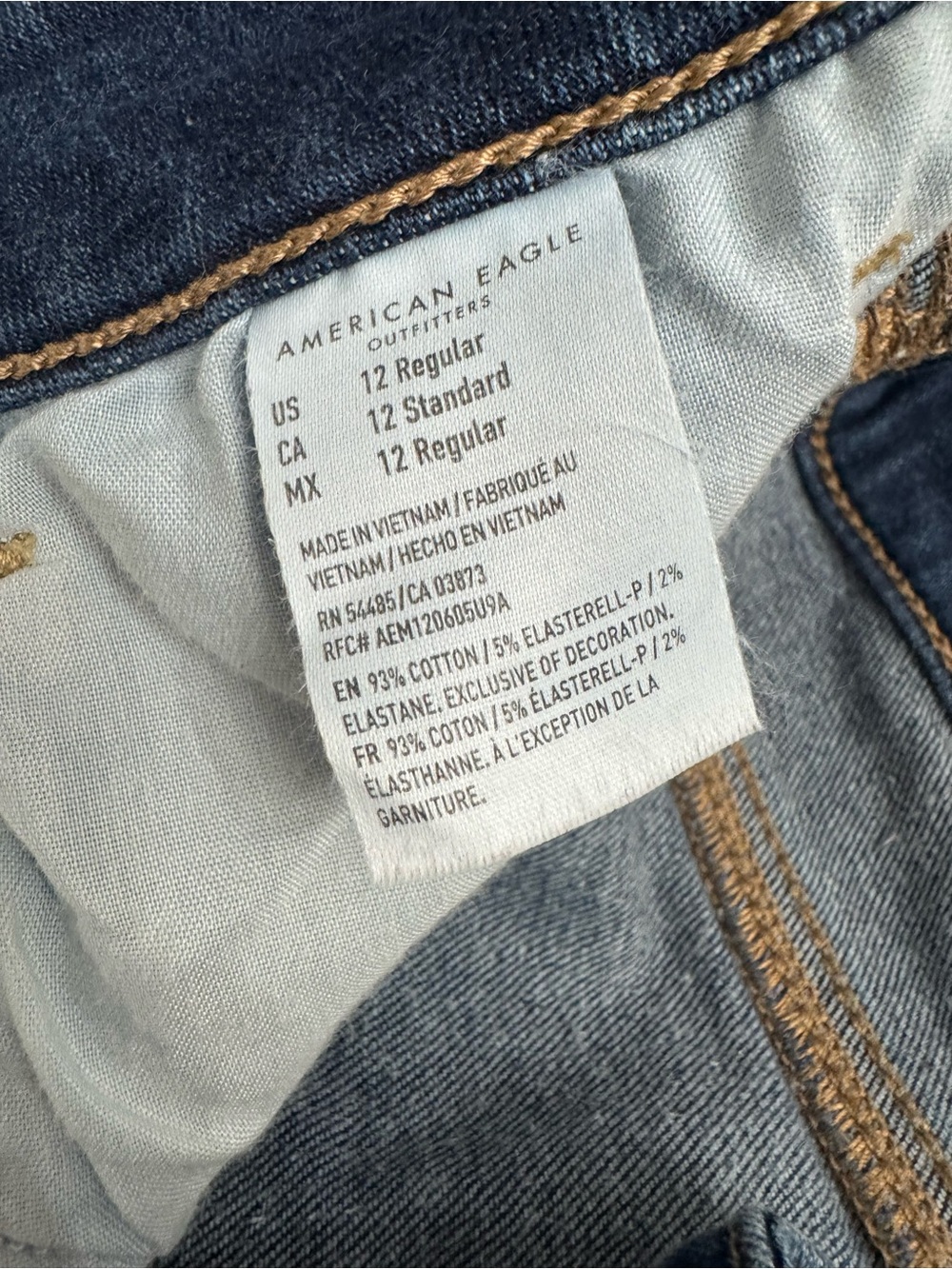 American Eagle Outfitters Dark Blue Denim Jeans with Brown Stitching